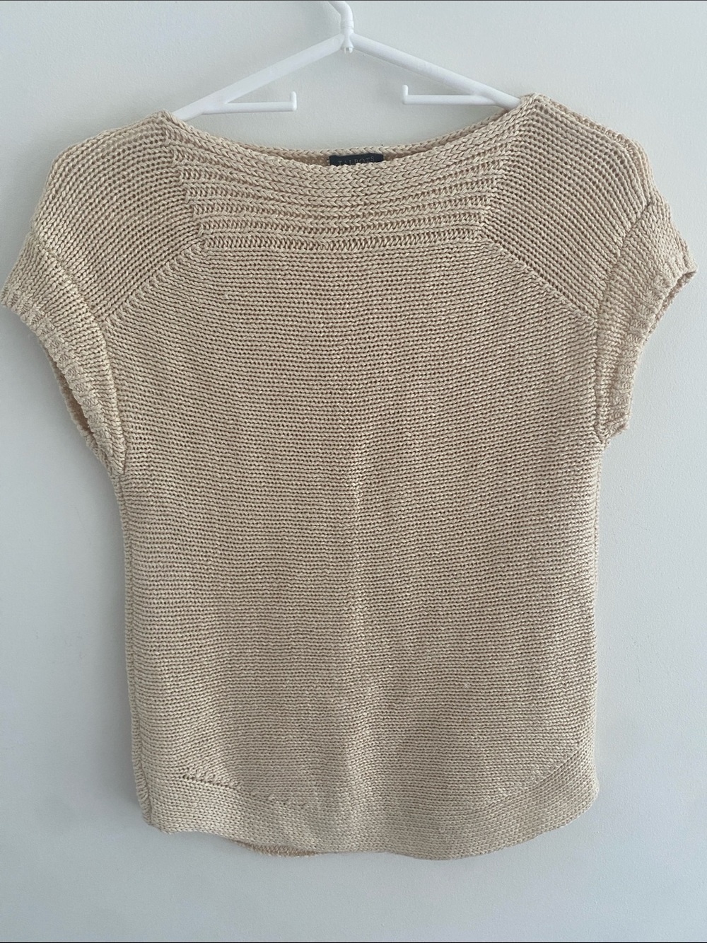 Talbots Linen Chunky Knit Cap Sleeve Sweater Neutral Oatmeal Size Petite P